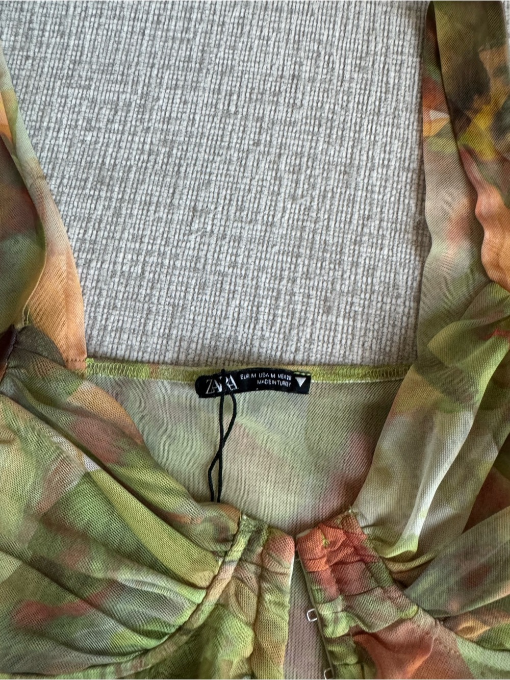 Zara Olive Green Multi Ruched Crop Tank - Picture 2 of 4